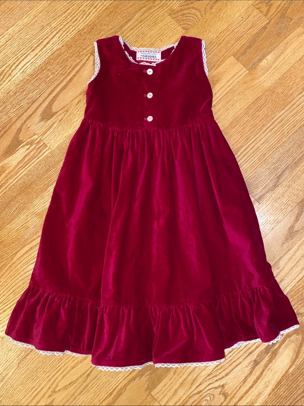 Vintage Dress / Red Velvet / Handmade / size 4/5
